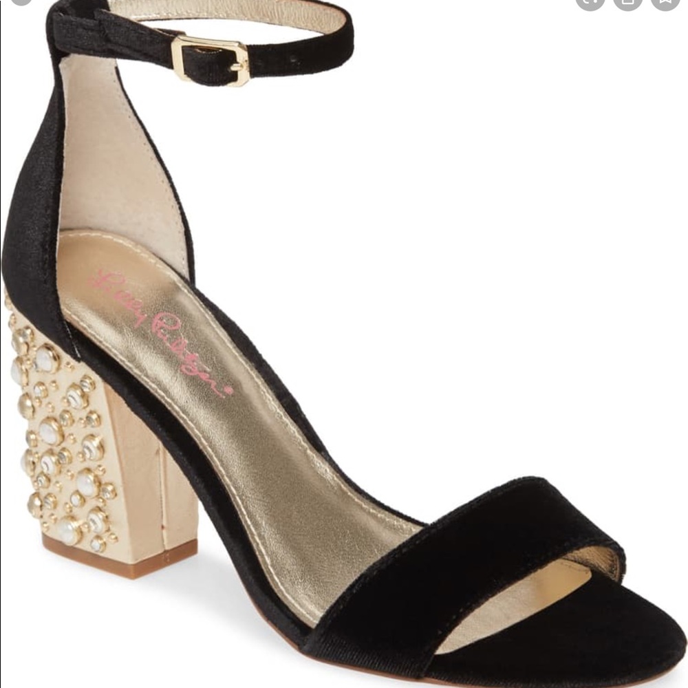 Lilly Pulitzer Black Velvet Embellished Sandle